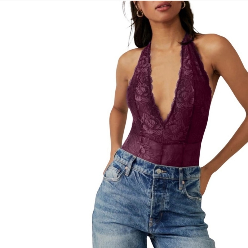 FREE PEOPLE INTIMATELY EVERYDAY LACE BODYSUIT in Plum Jam sz XS